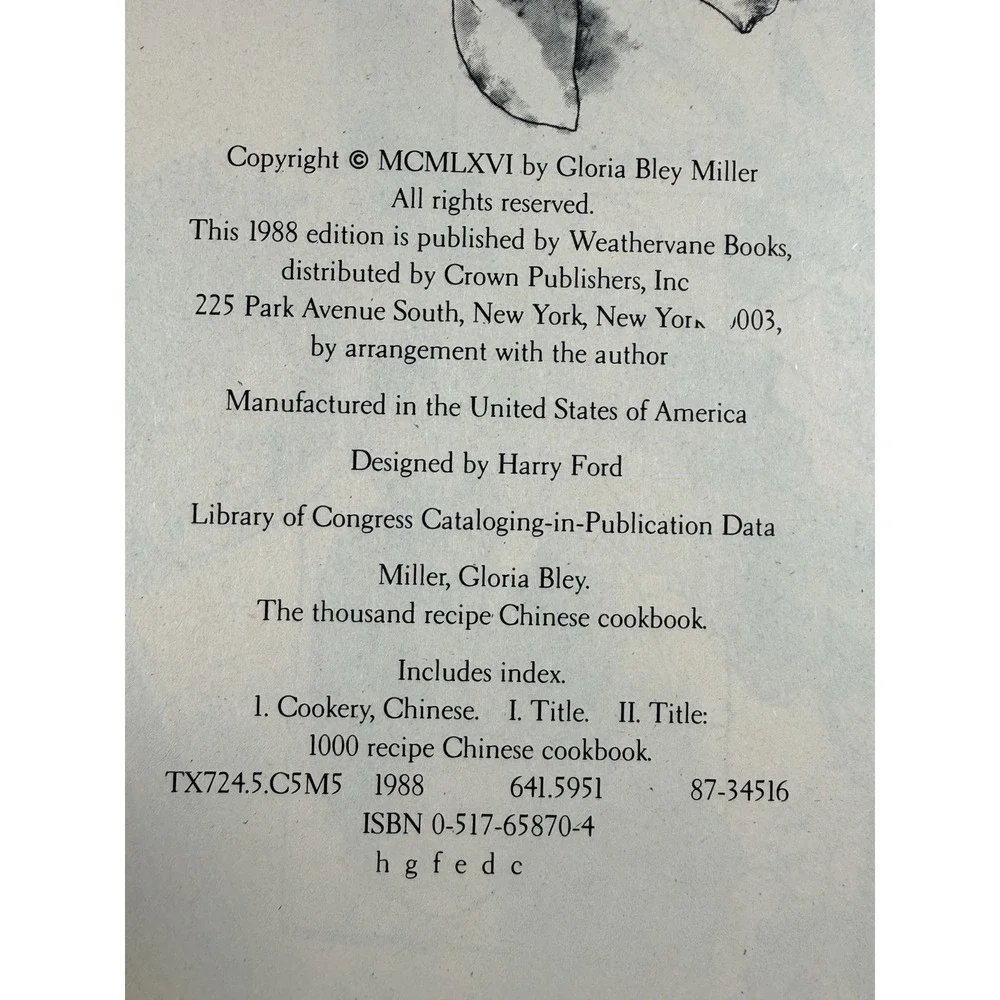 The Thousand Recipe Chinese Cookbook by Gloria Bley Miller 1988 Hardcover